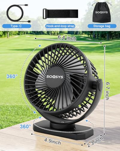 2-Pack Rechargeable 12000mAh Golf Cart Fans with Magnetic Base, 3 Speeds, LED, Timer