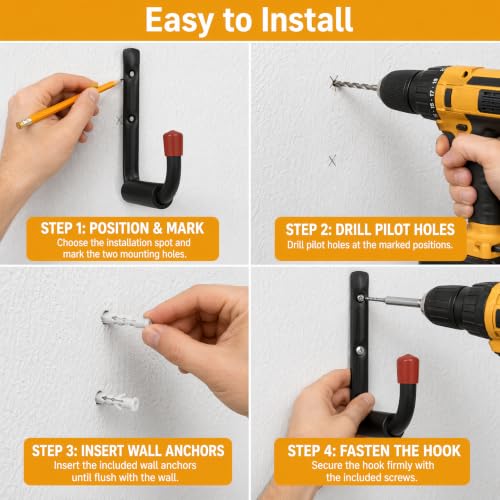 15-Inch Heavy Duty Garage Hooks with EVA Foam Padding - Wall Mount Organizer - CRXCRC