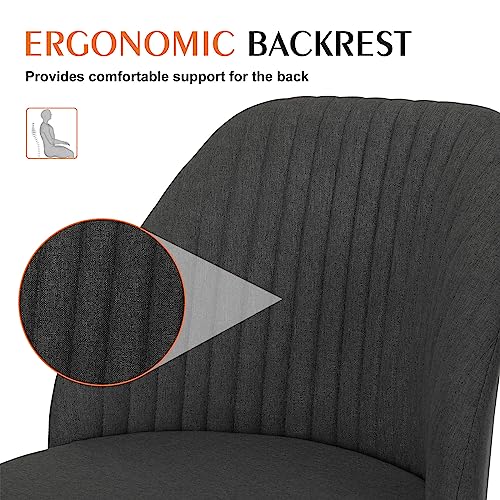 Sweetcrispy Deep Gray Armless Vanity Chair with Wheels - Small Office Desk Chair