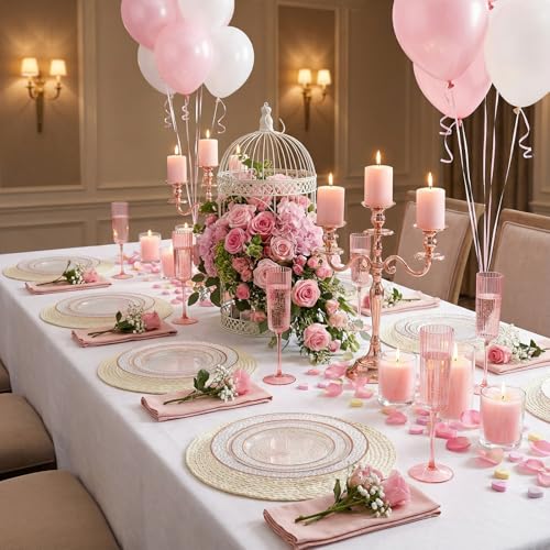 102PCS Rose Gold Plastic Plates Elegant Hammered for Weddings