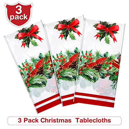 Tiamon 3 Pieces Extra Large Christmas Tablecloths Disposable Rectangular 54x108in