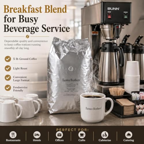 Farmer Brothers Breakfast Blend Ground Coffee 5 lb Bag - Medium Roast, 80 Ounce Pack of 1