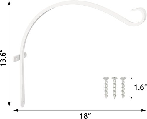 Feed Garden Iron Wall Hooks - 18-Inch Upcurled Decorative Plant Bracket Hook | 2-Pack, White