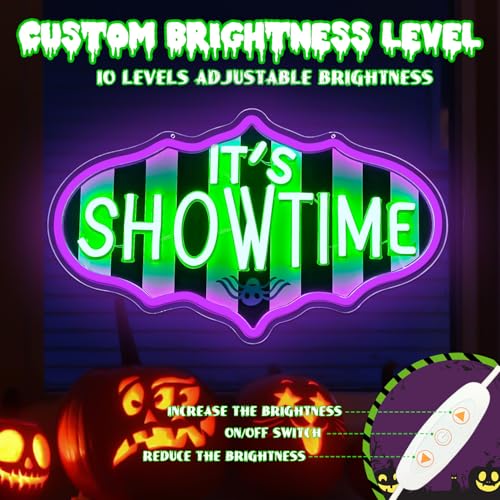 Showtime Neon Sign - Dimmable Halloween LED Neon Lights - Striped Gothic Light Up Sign - Variation: Show Time