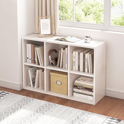 NELYE 6 Cube Storage Bookcase - White Open Shelf Organizer, Versatile Cube Shelf