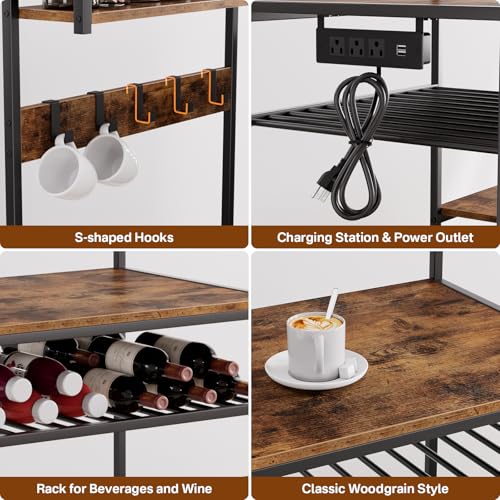 Mini Fridge Stand with Power Outlet and Storage - Kitchen Organizer Shelf