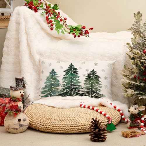AACORS Christmas Pillow Cover 12X20 Inch Christmas Trees Snowflake Decorations Winter Pillow Case Decor for Home Sofa Couch£¨Green£© AA038-12