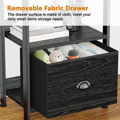 Furologee Black Oak 5-Tier Narrow Bookshelf with Drawer - Tall Storage Rack