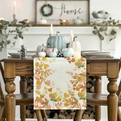 Artoid Mode Maple Leaves Floral Fall Table Runner, Orange Seasonal Autumn Kitchen Dining Table Decoration for Home Party Decor 13x72 Inch