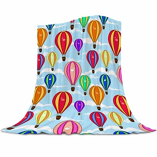 Cartoon Hot Air Balloon Kids Blanket 40x50 Inches - Plush Flannel Throw Blankets for Boys & Girls - Playful Cloud & Balloon Print - Lightweight Travel Blanket for Car Bed & Sofa