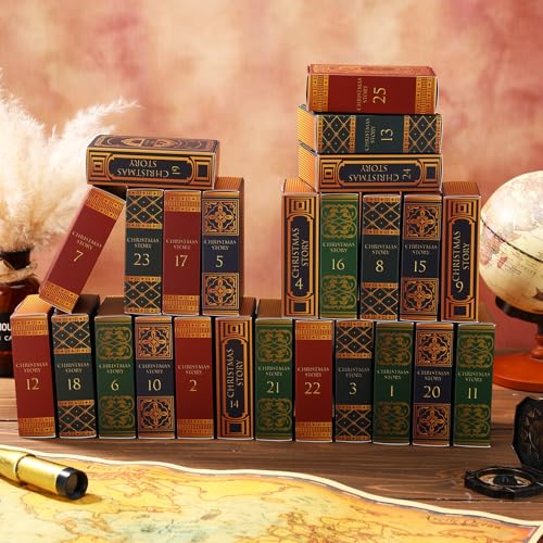Feifeiya Vintage Christmas Advent Calendar Boxes 25 Pcs Book Shape DIY (Vintage)