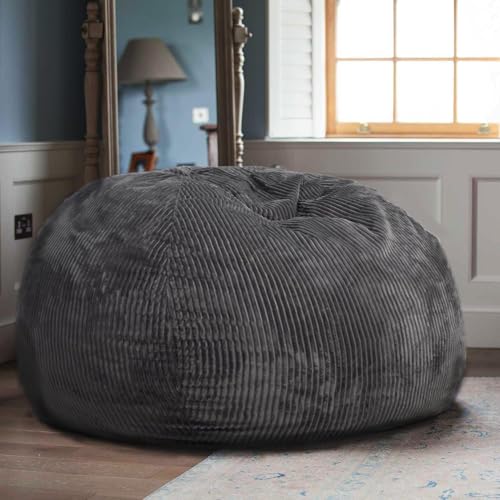 Grey Faux Rabbit Fur Bean Bag Chair - 2.5ft Round Fluffy Kids & Teens Sofa