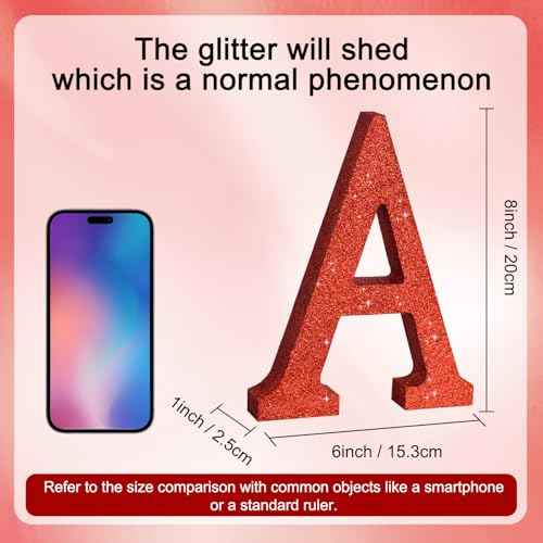 TONIFUL 8 Inch Red Glitter Letter A Table Centerpiece A-Z Red Birthday Party Decorations,Red Alphabet A for Birthday,Chrismas,Graduation,Bridal Shower,Wedding,Anniversary Party Supplies