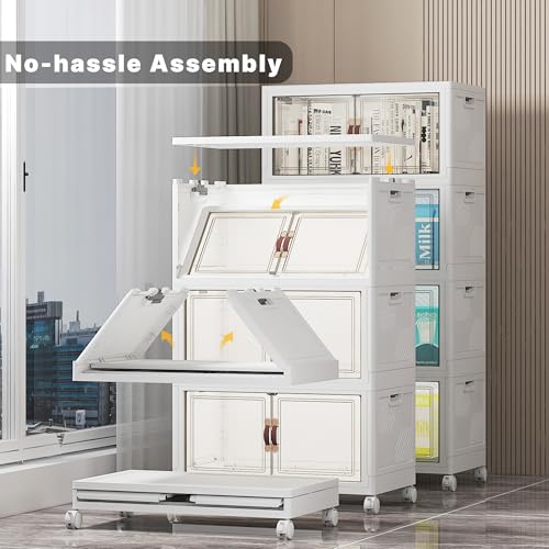 White 52QT Stackable Storage Bins with Lid - 4 Pack with Wheels & Front Access