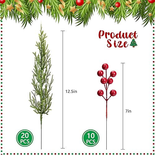 Purple Star 30 Pcs Christmas 3D Artificial Pine Branches & Berries Set - Style B