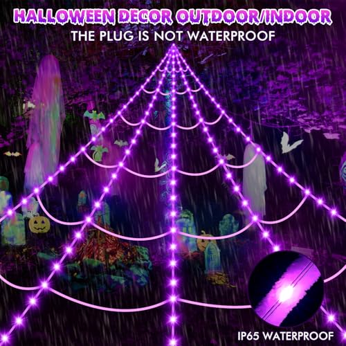 OCATO 200in Halloween Spider Web Lights with 59in Fake Spider, Purple Outdoor Decor