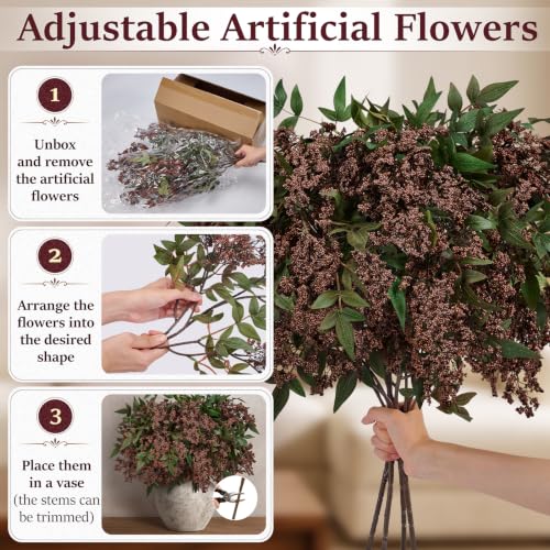Dark Brown Nandina Berry Stems for Floral Arrangements - 4 Pack, 34 Inches - Variation: Brown