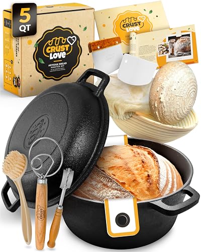 CRUSTLOVE 5 QT Pre-Seasoned Dutch Oven for Bread Baking with Lid and