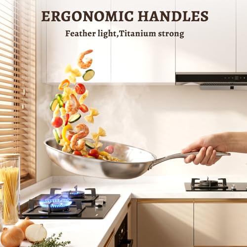 10 Inch Titanium Frying Pan with Lid - Family Size, Non-Toxic & Lightweight