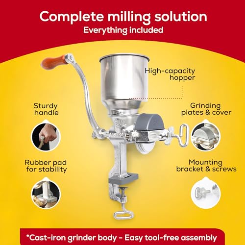 Corona Manual Grain Mill - Cast Iron Grinder for Corn, Wheat, Spices