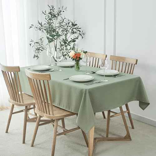 maxmill Rectangle Tablecloth Weaved Pattern Waterproof Spillproof Wrinkle Free Table Cloth, Kitchen Dining Tabletop Decoration, Fabric Table Cover for Holiday Parties, 52 x 70 Inch, Sage Green