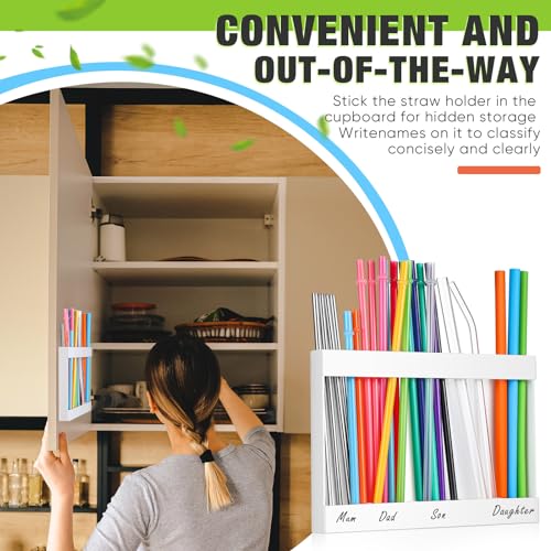Qinyoung Acrylic Straw Holder for Cabinet Door with Double Sided Adhesive Tape Reusable Straw Organizer Tumbler Storage Kitchen Accessories Container for Counter Cupboard(Classic,Extra Large,White)