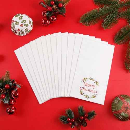 Quera 50 Pack Christmas Wreath Paper Napkins Disposable Merry Christmas Hand Towels Decorative Table Napkin for New Year Winter Dinner Merry Christmas Holiday Xmas Party Supplies