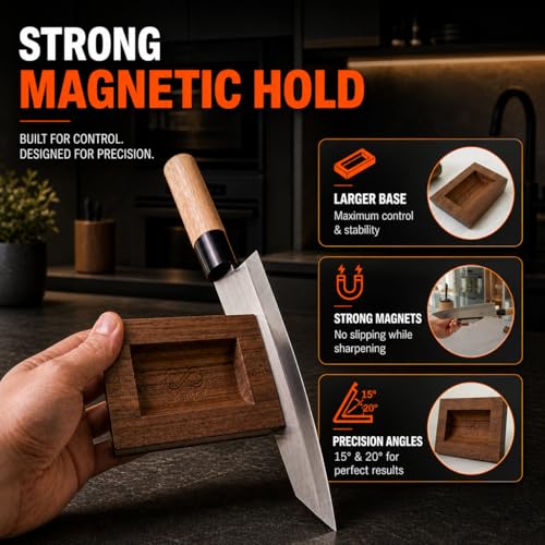 NBHR Walnut Dual Angle Knife Sharpener Kit - 15 & 20 Degrees with Magnetic Guide