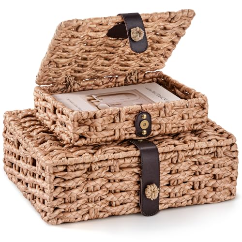 JARLINK Water Hyacinth Wicker Decorative Storage Box Small & Large