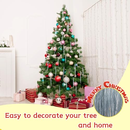 Silver Christmas Tinsel Icicles, 10,000+ Strands Metallic Foil Fringe Decorations