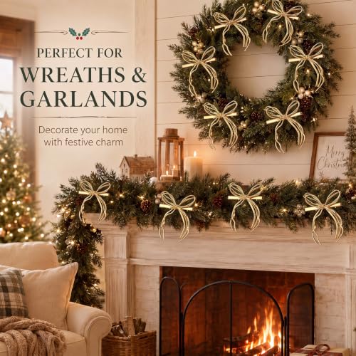 12 Pcs Gold Metal Bow Ornaments with Clip for Christmas Tree