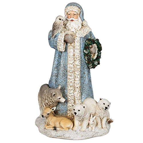 Roman Joseph's 16-Inch Blue Santa with Forest Animals Christmas Tabletop Decor