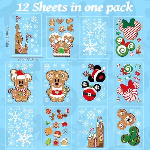 MAXDUCK Red Christmas Gingerbread Window Clings - 12 Sheet Reusable PVC Décor for Windows/Mirrors