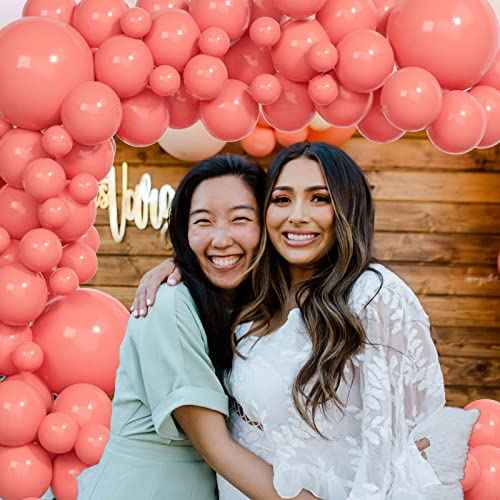 Coral Red Balloon Arch Kit, Thickened 100Pcs Red Balloons Different Sizes 18/12/5 Inch for Birthday Party Graduation Bachelorette Anniversary Wedding Gender Reveal Baby Shower Decorations Supplies