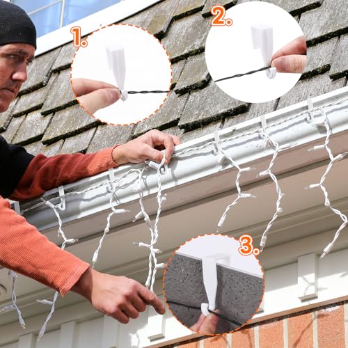 Amyhill 200 Pcs Christmas Gutter Light Hooks for Outdoor String Lights Weatherproof Plastic Hangers