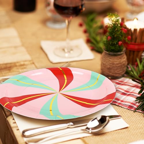 Christmas Candy Cane Gold Foil Plates, 9in, 50ct – JarThenaAMCS Disposable Dinner & Dessert Plates