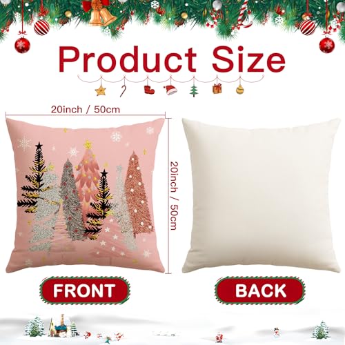 OTOSTAR Pink 20x20 Inch Christmas Pillow Cover - Tree & Snowflake Holiday Cushion Case