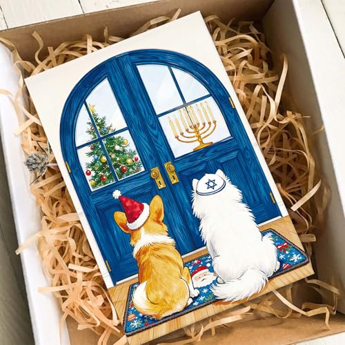 Qiavor Happy Hanukkah Card for Dog Owner – Dog Variation, Funny Interfaith Gift