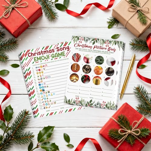 Sealmic 27 Pcs Christmas Party Games Set - White Large, Double-Sided Cards with Answer Key
