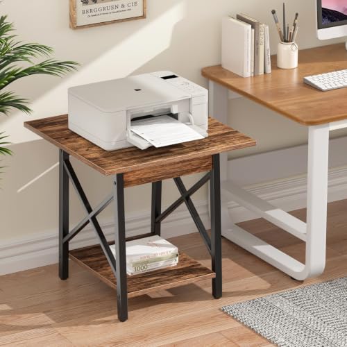 Walnut 24 Inch Square End Table with X-Frame and Two-Tier Storage