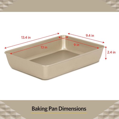 Glad Nonstick Baking Pan - Oblong Metal Dish for Cakes and Lasagna - Heavy Duty Carbon Steel, Small, Gold