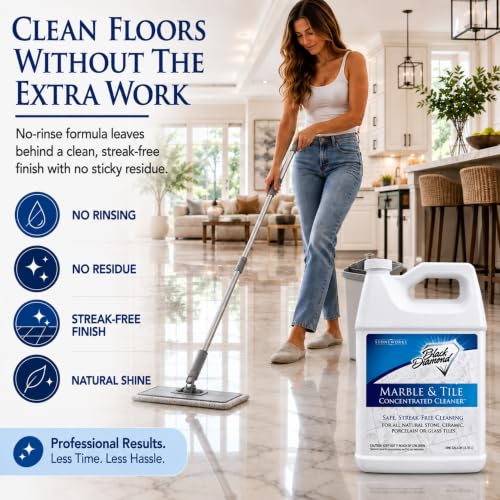Black Diamond Stoneworks Marble & Tile Floor Cleaner 128 Fl Oz - No-Rinse Concentrate for Natural Stone