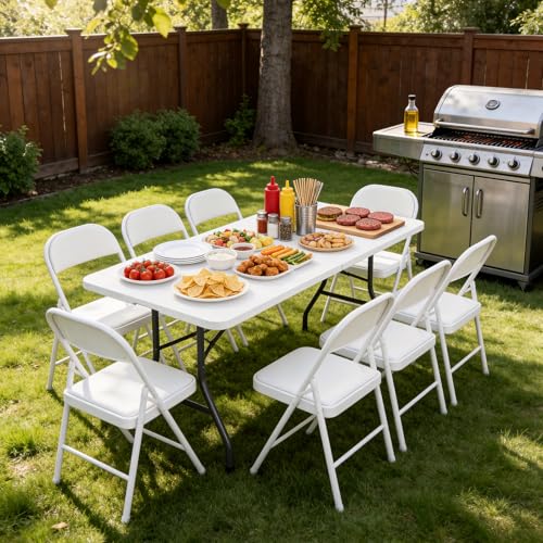White 5 FT Foldable Plastic Utility Table with Carrying Handle - Heavy Duty Indoor & Outdoor Folding Table