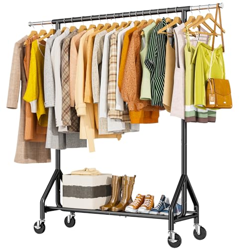 Heavy Duty Clothes Rack with Wheels - Black Garment Rack, 450 lbs Capacity, Portable Closet Organizer
