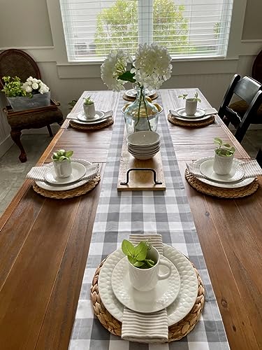 Grey & White Buffalo Check 14x48 Inch Table Runner - 100% Cotton, Home·FSN