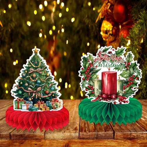 Christmas Table Decorations Christmas Honeycomb Table Centerpieces for Christmas Party Decorations, 9 Pcs