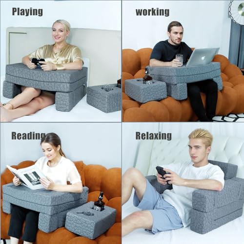Reading & Gaming Pillow - Extra Large Memory Foam Lap Desk with Cup Holder & Arm Rests