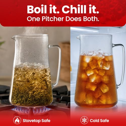 2.5 Quart Borosilicate Glass Pitcher with Spout - Traditional Design, Large Capacity