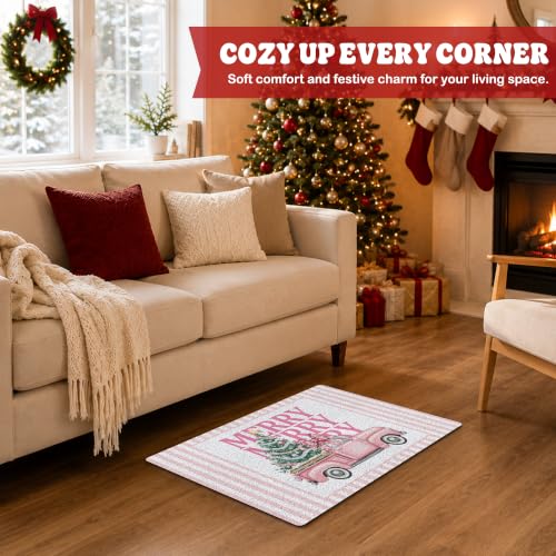 Pink Merry Christmas Tree Door Mat 17x30 Inches - Cquwb