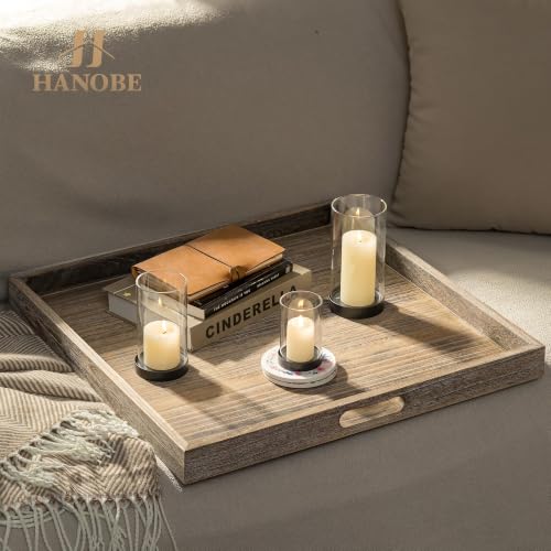 Large Wooden Ottoman Tray with Handles - Rustic 22-inch Serving and Decor Tray